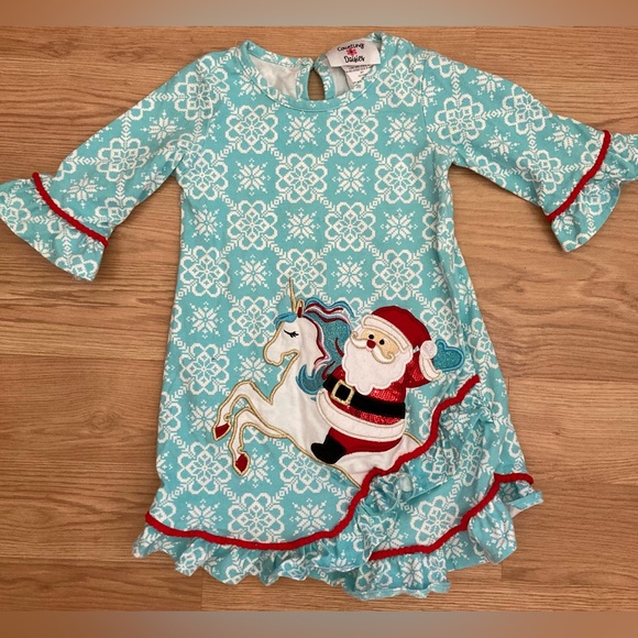 Christmas Nightgown Dress with Santa and Unicorn 3T - Picture 1 of 6